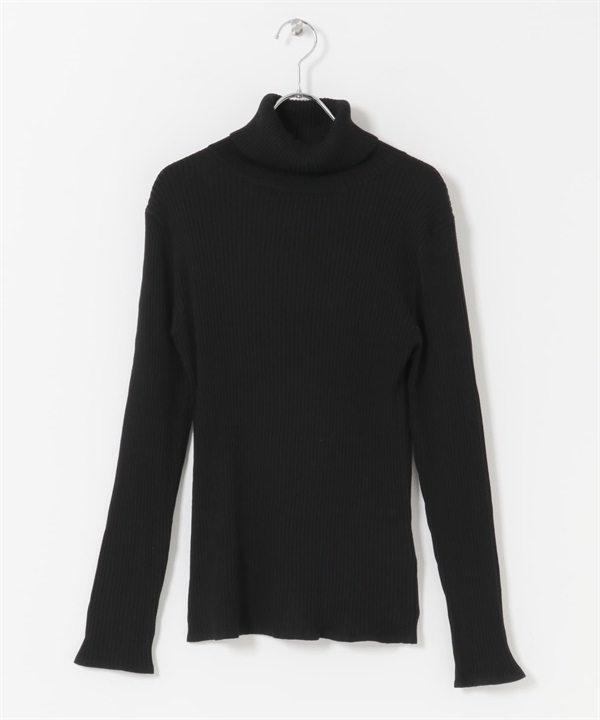 高領羅紋針織衫(黑色-FREE-BLACK)