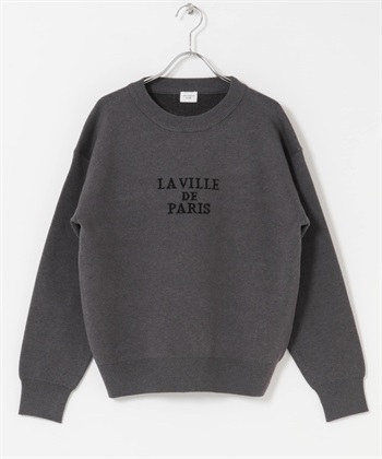 LOGO設計柔軟針織衫(炭灰色-FREE-CHARCOAL GRAY)