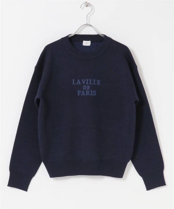 LOGO設計柔軟針織衫(藏青色-FREE-NAVY)