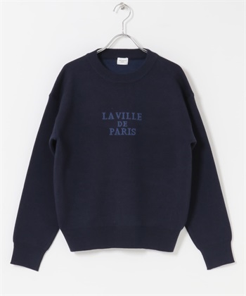 LOGO設計柔軟針織衫(藏青色-FREE-NAVY)