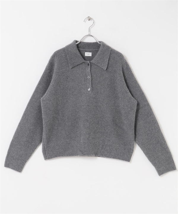 混狐狸毛領片設計畦編針織衫(灰色-FREE-GRAY)