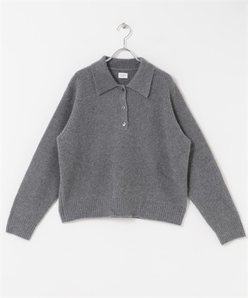 混狐狸毛領片設計畦編針織衫(灰色-FREE-GRAY)