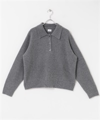 混狐狸毛領片設計畦編針織衫(灰色-FREE-GRAY)