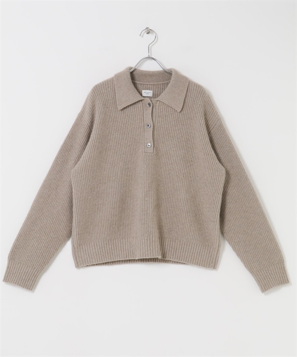 混狐狸毛領片設計畦編針織衫(膚色-FREE-BEIGE)