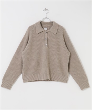 混狐狸毛領片設計畦編針織衫(膚色-FREE-BEIGE)