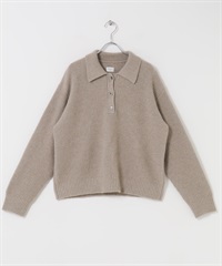 混狐狸毛領片設計畦編針織衫(膚色-FREE-BEIGE)