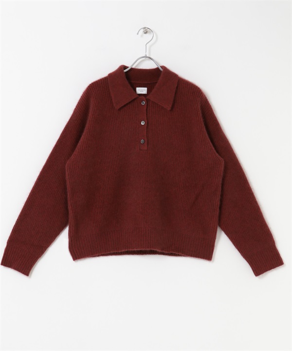 混狐狸毛領片設計畦編針織衫(酒紅色-FREE-BORDEAUX)