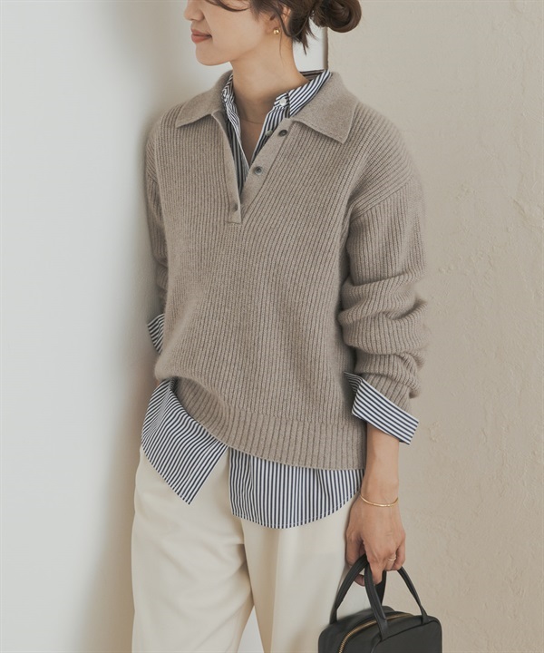 混狐狸毛領片設計畦編針織衫