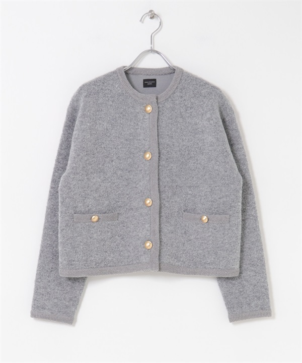 無領針織開襟衫(灰色-M-GRAY)