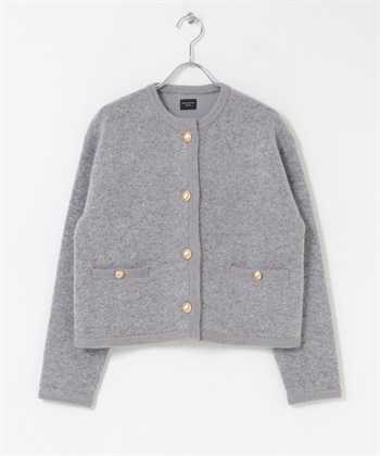 無領針織開襟衫(灰色-M-GRAY)