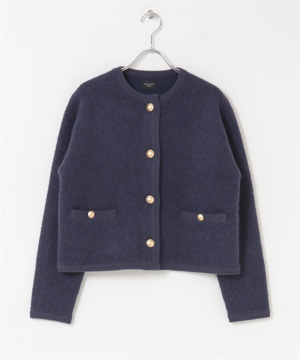 無領針織開襟衫(藏青色-M-NAVY)