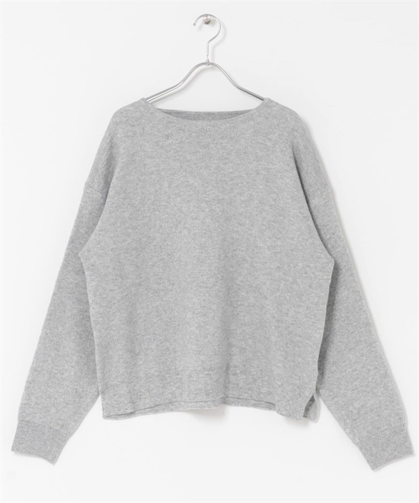 船型領雙羅紋針織衫(灰色-FREE-GRAY)