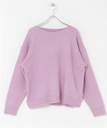 船型領雙羅紋針織衫(紫丁香色-FREE-其他紫色)