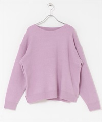 船型領雙羅紋針織衫(紫丁香色-FREE-其他紫色)