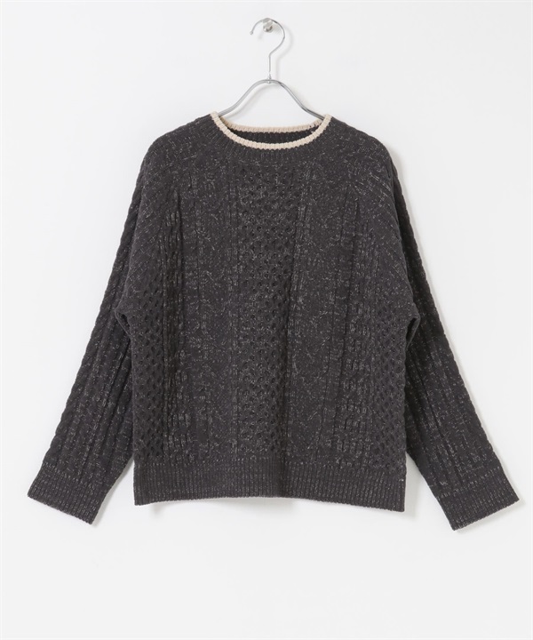 連肩袖雪尼爾紗針織衫(炭灰色-FREE-CHARCOAL GRAY)