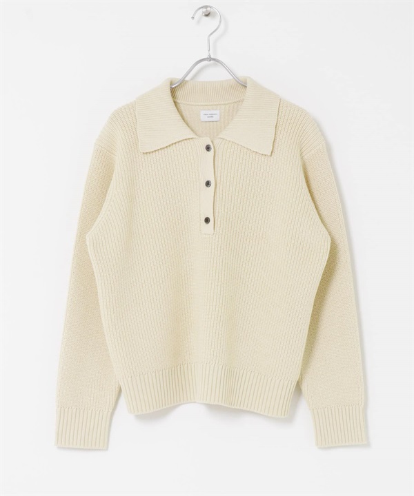 領子設計畦編針織衫(象牙白-FREE-IVORY)
