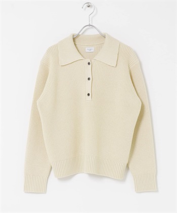 領子設計畦編針織衫(象牙白-FREE-IVORY)