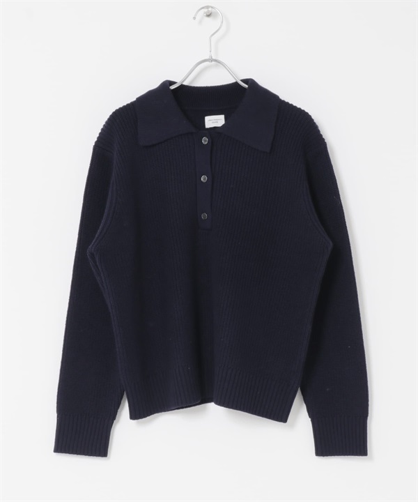 領子設計畦編針織衫(藏青色-FREE-NAVY)