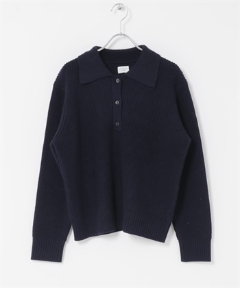 領子設計畦編針織衫(藏青色-FREE-NAVY)