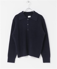 領子設計畦編針織衫(藏青色-FREE-NAVY)