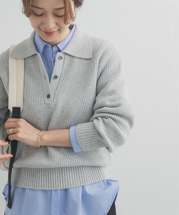 領子設計畦編針織衫