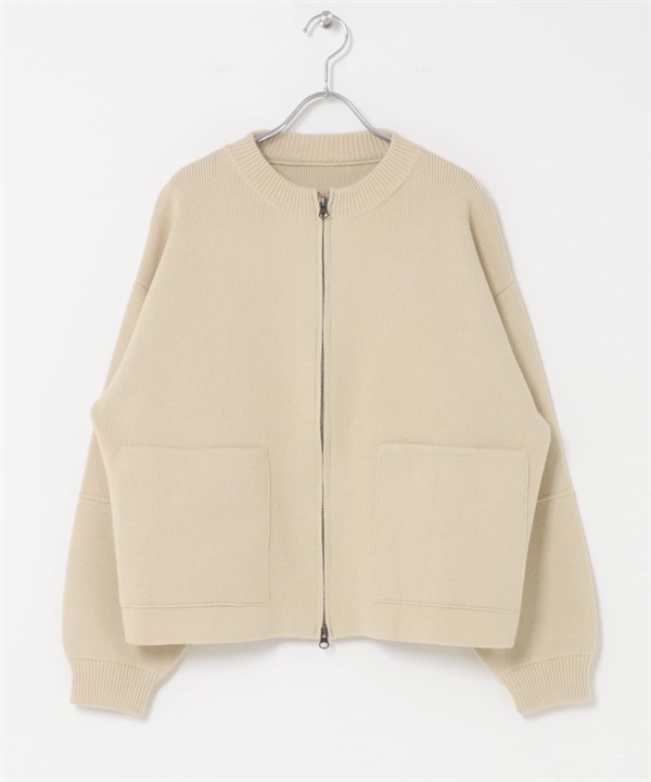 針織拉鍊夾克(膚色-M-BEIGE)