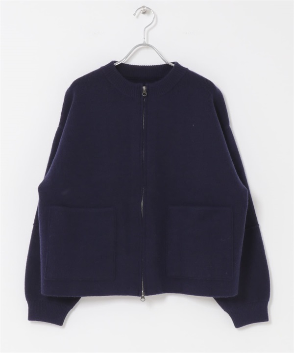 針織拉鍊夾克(藏青色-M-NAVY)