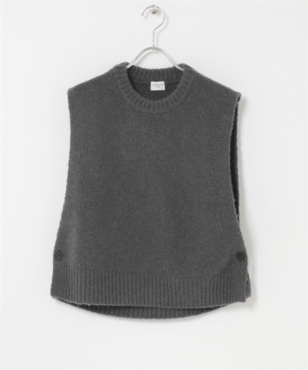 羊毛混喀什米爾針織背心(炭灰色-M-CHARCOAL GRAY)