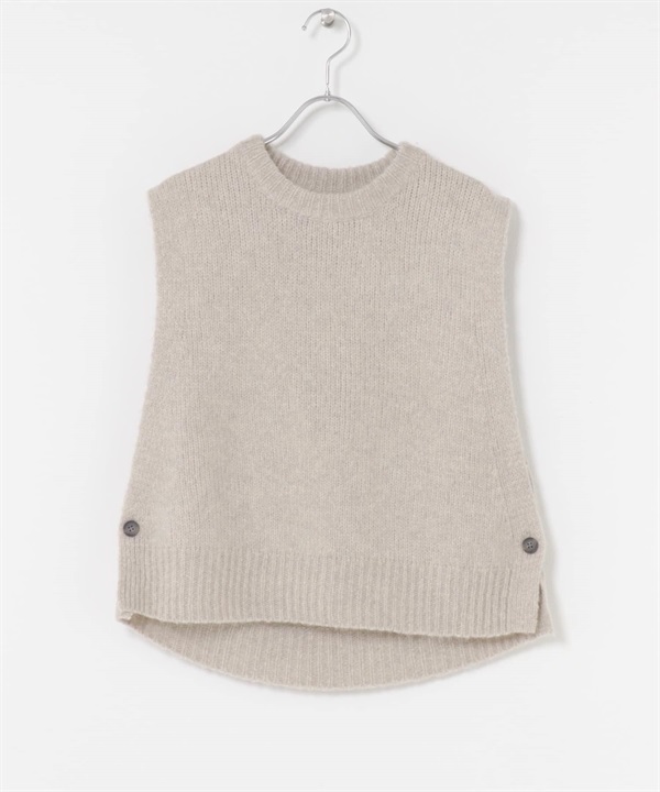 羊毛混喀什米爾針織背心(膚色-M-BEIGE)