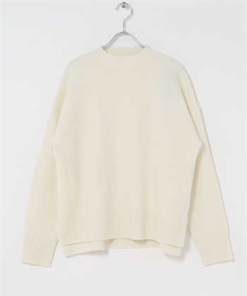 高領側邊開衩針織衫(米色-FREE-OFF WHITE)