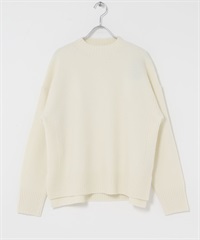 高領側邊開衩針織衫(米色-FREE-OFF WHITE)