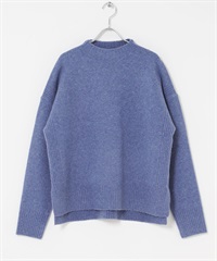 高領側邊開衩針織衫(藍色-FREE-BLUE)