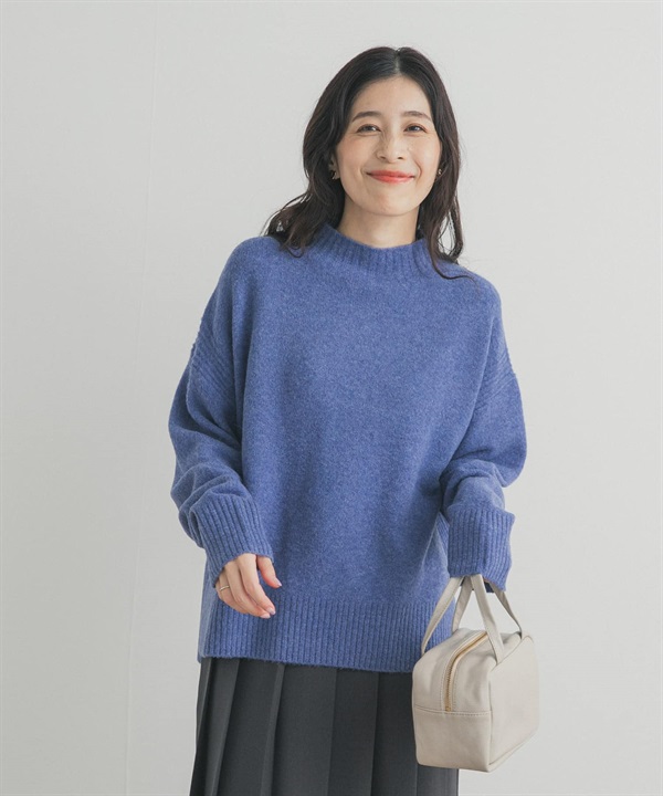 高領側邊開衩針織衫