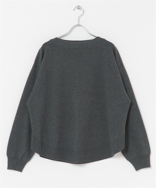 棉混羊毛船型領針織衫(炭灰色-FREE-CHARCOAL GRAY)