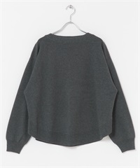 棉混羊毛船型領針織衫(炭灰色-FREE-CHARCOAL GRAY)