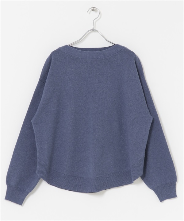 棉混羊毛船型領針織衫(藍色-FREE-BLUE)