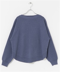 棉混羊毛船型領針織衫(藍色-FREE-BLUE)