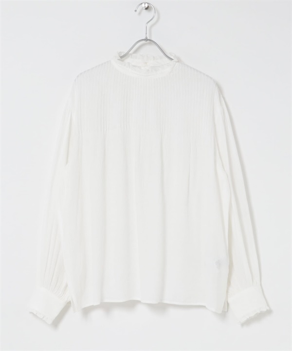 細褶荷葉邊立領罩衫(米白色-FREE-OFF WHITE)