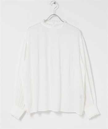 細褶荷葉邊立領罩衫(米白色-FREE-OFF WHITE)