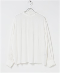 細褶荷葉邊立領罩衫(米白色-FREE-OFF WHITE)