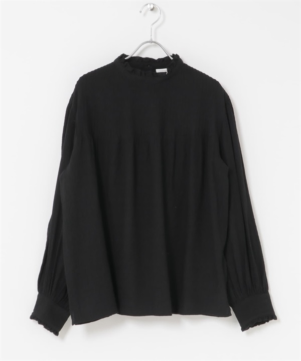 細褶荷葉邊立領罩衫(黑色-FREE-BLACK)