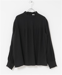 細褶荷葉邊立領罩衫(黑色-FREE-BLACK)