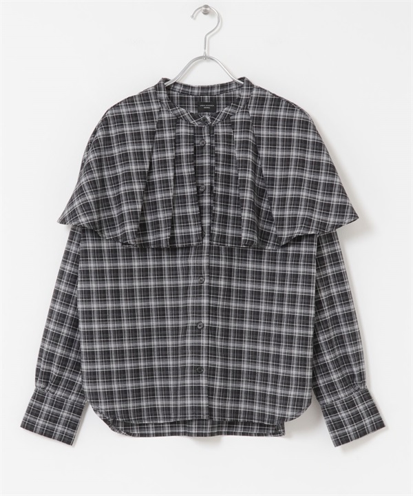 格紋斗篷罩衫(黑色-M-BLACK)