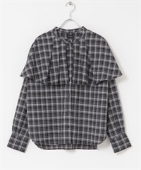 格紋斗篷罩衫(黑色-M-BLACK)