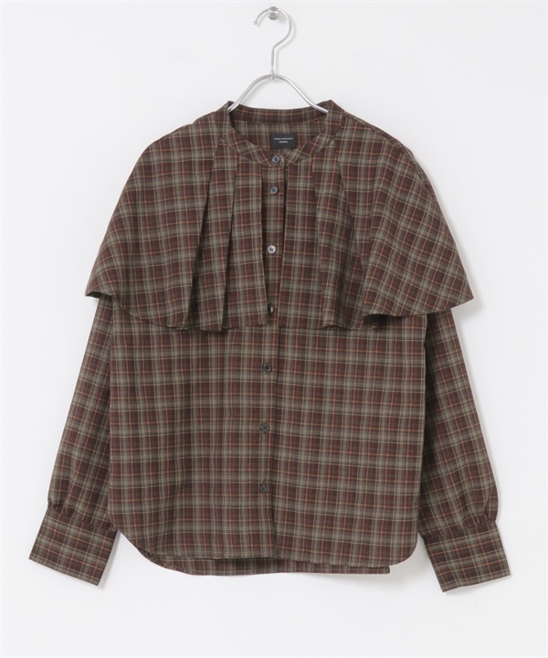 格紋斗篷罩衫(棕色-M-BROWN)