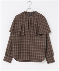 格紋斗篷罩衫(棕色-M-BROWN)