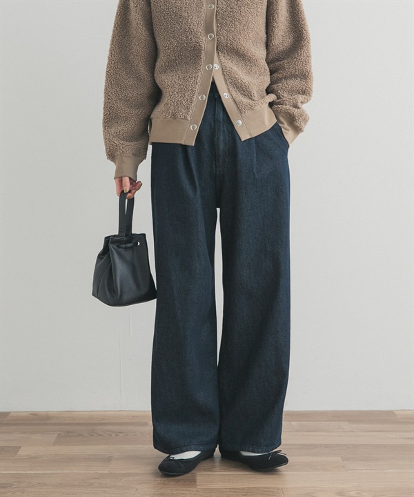 裏起毛打褶牛仔褲