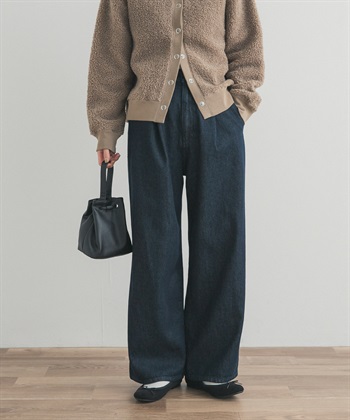 裏起毛打褶牛仔褲