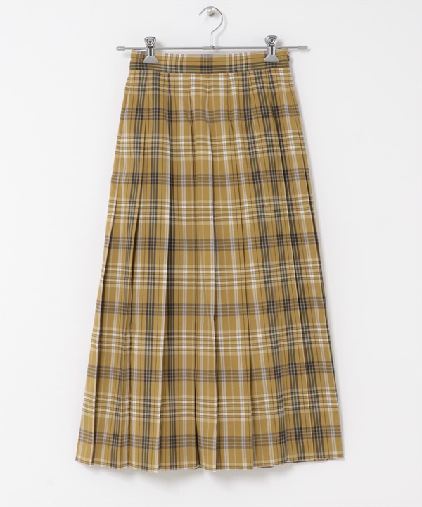 格紋百褶裙(芥末黃x藏青色-S-其他黃色)