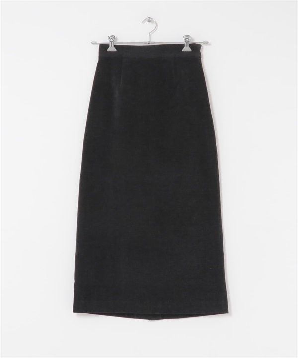 皺褶感絲絨直筒裙(黑色-M-BLACK)